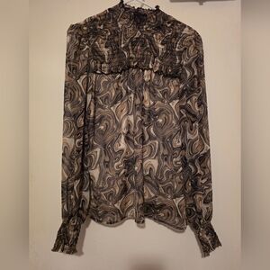 Haver London Swirl Patterned Blouse in Brown and Cream